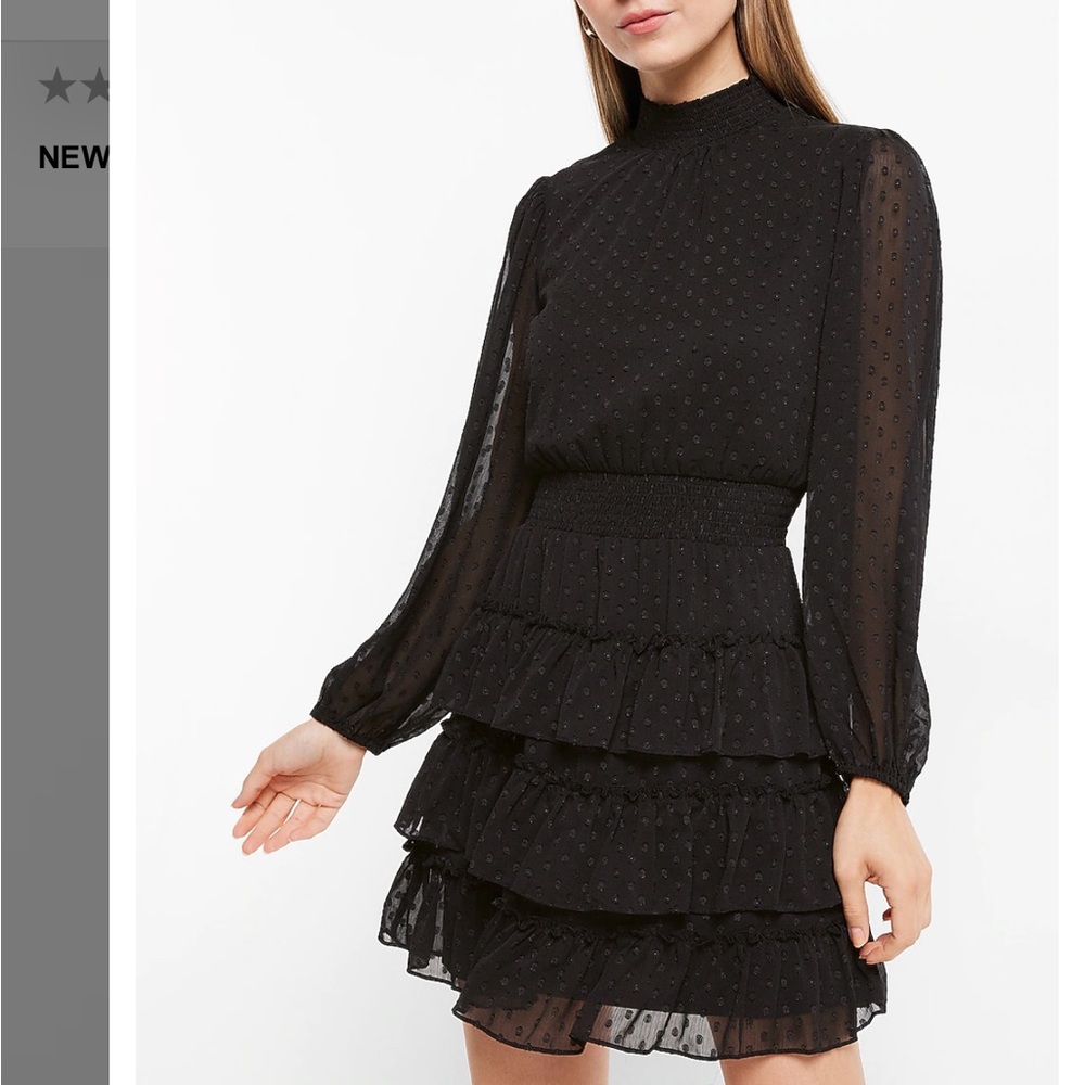Express Clip Dot Mock Neck Long Sleeve Tiered Ruffle Dress Medium.